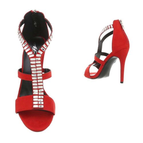 Szexi piros magas sarkú szandál XL strasszkövekkel (B-60)