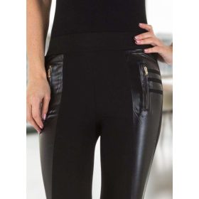 Műbőr betétes nagy méretű fekete leggings