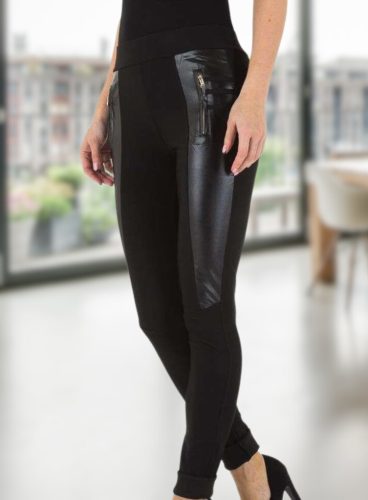 Műbőr betétes nagy méretű fekete leggings