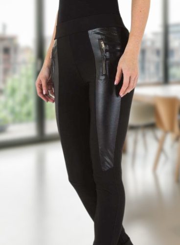 Műbőr betétes nagy méretű fekete leggings