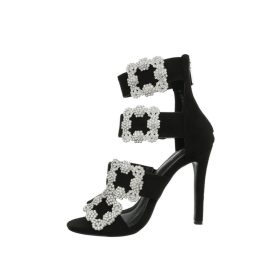   Exkluzív fekete magas sarkú szandál strasszos csatokkal (BY002)