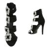 Exkluzív fekete magas sarkú szandál strasszos csatokkal (BY002)