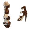 Exkluzív leopárd mintás magas sarkú szandál strasszos csatokkal (BY002)
