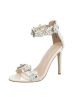 Elegáns ezüst színű magas sarkú szandál strasszos virág díszítéssel (BY2004)