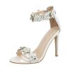 Elegáns ezüst színű magas sarkú szandál strasszos virág díszítéssel (BY2004)