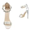 Elegáns ezüst színű magas sarkú szandál strasszos virág díszítéssel (BY2004)