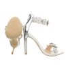 Elegáns ezüst színű magas sarkú szandál strasszos virág díszítéssel (BY2004)