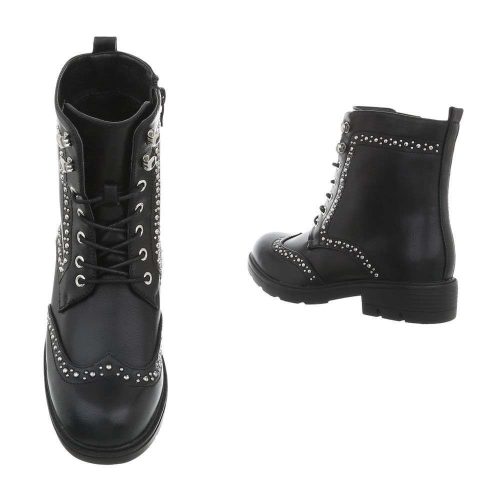 Fekete fűzős szegecses bakancs (BZ8393)