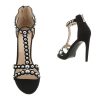 Fekete kényelmes magas sarkú szandál szegecses pántokkal (C-236)