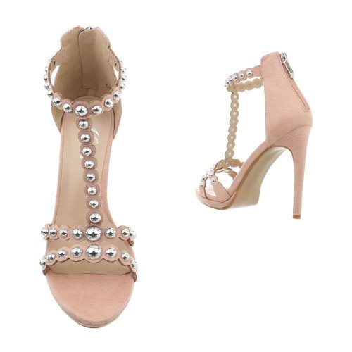 Pink kényelmes magas sarkú szandál szegecses pántokkal (C-236)