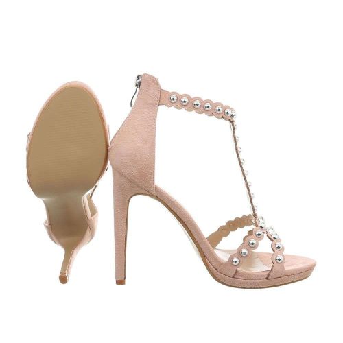 Pink kényelmes magas sarkú szandál szegecses pántokkal (C-236)