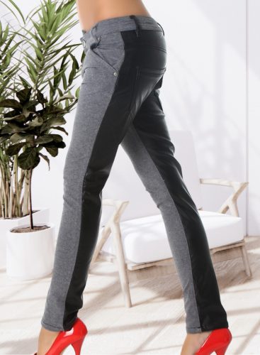 Fekete bőr- szürke szűk szárú treggings/nadrág (C309H) 