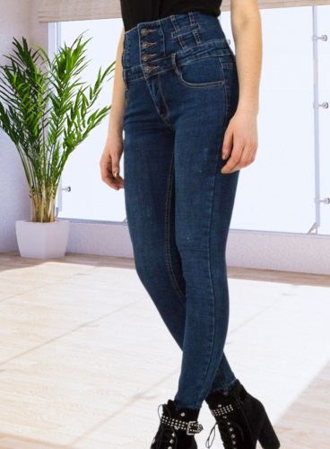 Magas derekú szűk szárú kék farmernadrág