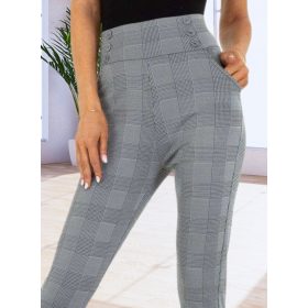 Alakformáló szürke kockás magas derekú nadrág