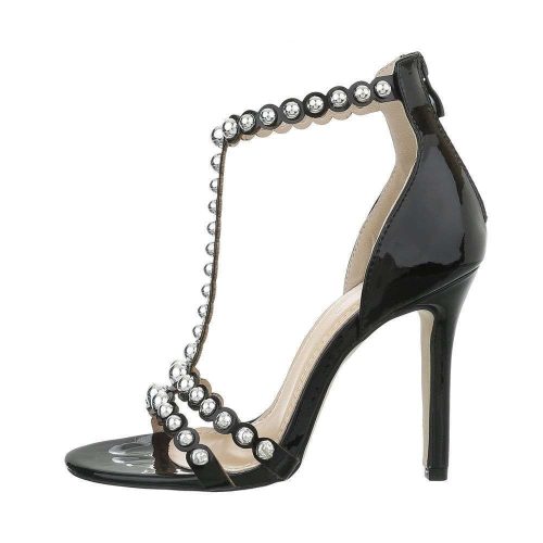 Fekete szexi magas sarkú szandál szegecses pántokkal (F223)