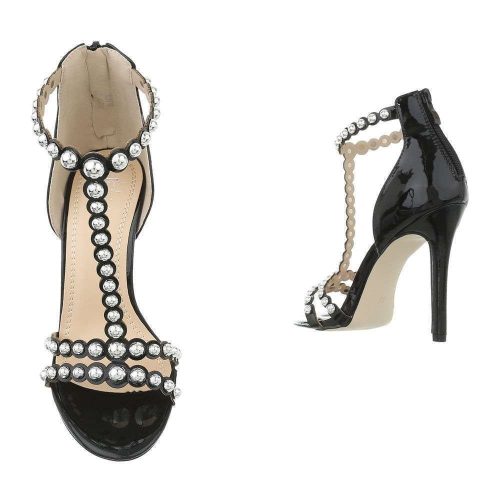 Fekete szexi magas sarkú szandál szegecses pántokkal (F223)