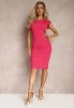 Elegáns testhez álló fodros vállú pink midiruha