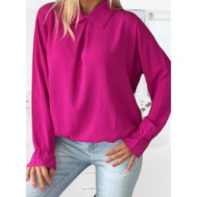 Ujján derekán gumírozott elegáns galléros fukszia blúz