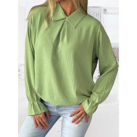 Ujján derekán gumírozott elegáns galléros zöld blúz