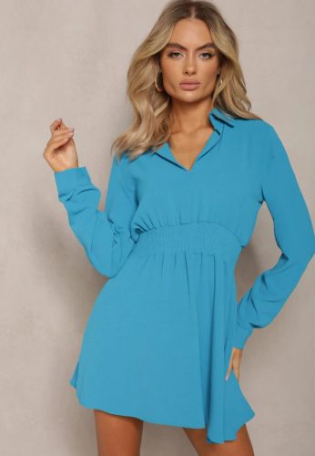 Kék galléros gumis derekú ingruha / miniruha / tunika