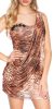 Fél vállú strasszos lánccal díszített kígyó mintás miniruha / party ruha (F37679)