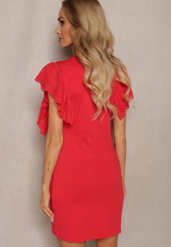 Piros pamutruha / tunika áttetsző fodros ujjakkal