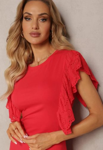 Piros pamutruha / tunika áttetsző fodros ujjakkal