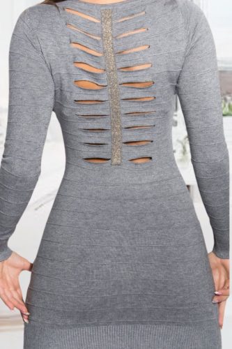 Hátán szaggatott szürke kötött tunika / miniruha / felső / pulcsi