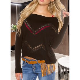 Denevér ujjú fekete kötött felső / pulcsi