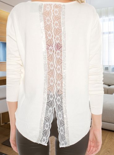 Hátán csipke betétes strasszos fehér felső