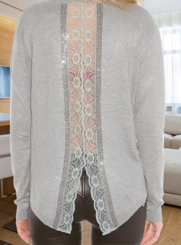 Hátán csipke betétes strasszos szürke pulcsi / felső