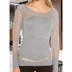 Csipkés ujjú kötött szürke pulcsi / felső