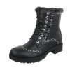 Fekete fűzős bakancs szegecsekkel és szőrmével (FC-H71)