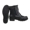 Fekete fűzős bakancs szegecsekkel és szőrmével (FC-H71)