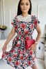 Elegáns piros alapon virágos fodros miniruha