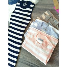 Ujjatlan kötött csíkos hosszú ruha / maxi ruha