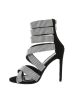 Strasszal díszített fekete magas sarkú szandál (HP-123)