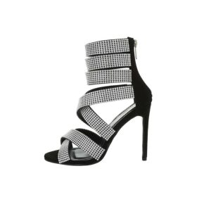 Strasszal díszített fekete magas sarkú szandál (HP-123)