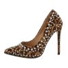 Leopárd mintás gyöngyös magas sarkú cipő (HP-130)