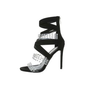 Szexi fekete magas sarkú szandál szegecsekkel (HP-97)