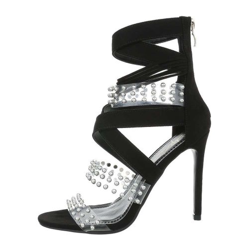 Szexi fekete magas sarkú szandál szegecsekkel (HP-97)