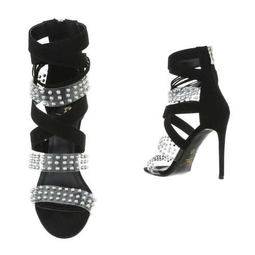 Szexi fekete magas sarkú szandál szegecsekkel (HP-97)