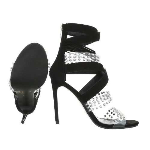 Szexi fekete magas sarkú szandál szegecsekkel (HP-97)