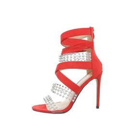 Szexi piros magas sarkú szandál szegecsekkel (HP-97)