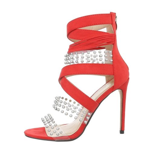Szexi piros magas sarkú szandál szegecsekkel (HP-97)