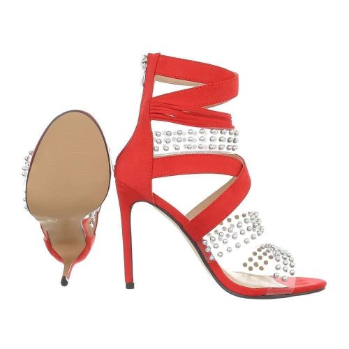 Szexi piros magas sarkú szandál szegecsekkel (HP-97)