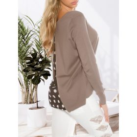   Hátán cipzárral állítható lenge pöttyös betétes cappuccino pulcsi / felső