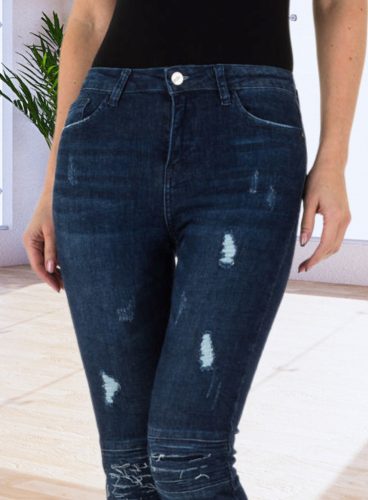 Magas derekú szaggatott szűk szárú kék farmer (J-861M) 