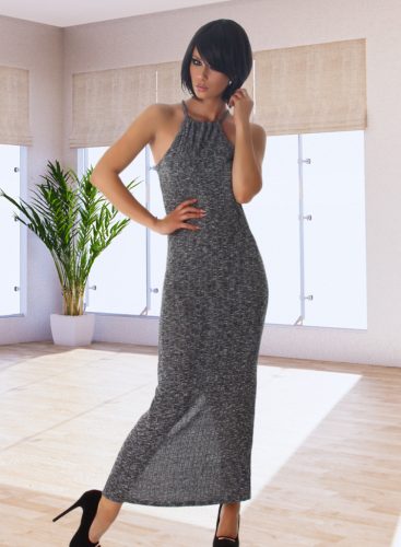 Ujjatlan finom kötésű anyagában bordázott maxiruha / hosszú ruha (J047)