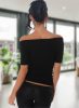 Nyitott vállú bordázott fekete póló / felső